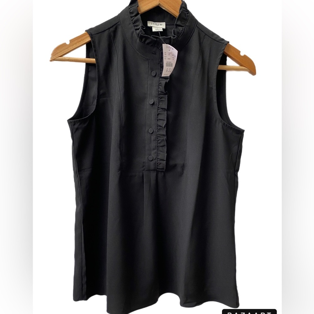 J. Crew Factory Black Ruffle Trim Mock Neck Sleeveless Blouse Size 0